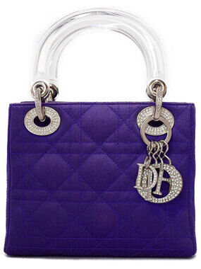 Christian Dior Lady Dior bag purple satin Cannage quilt Lucite handles